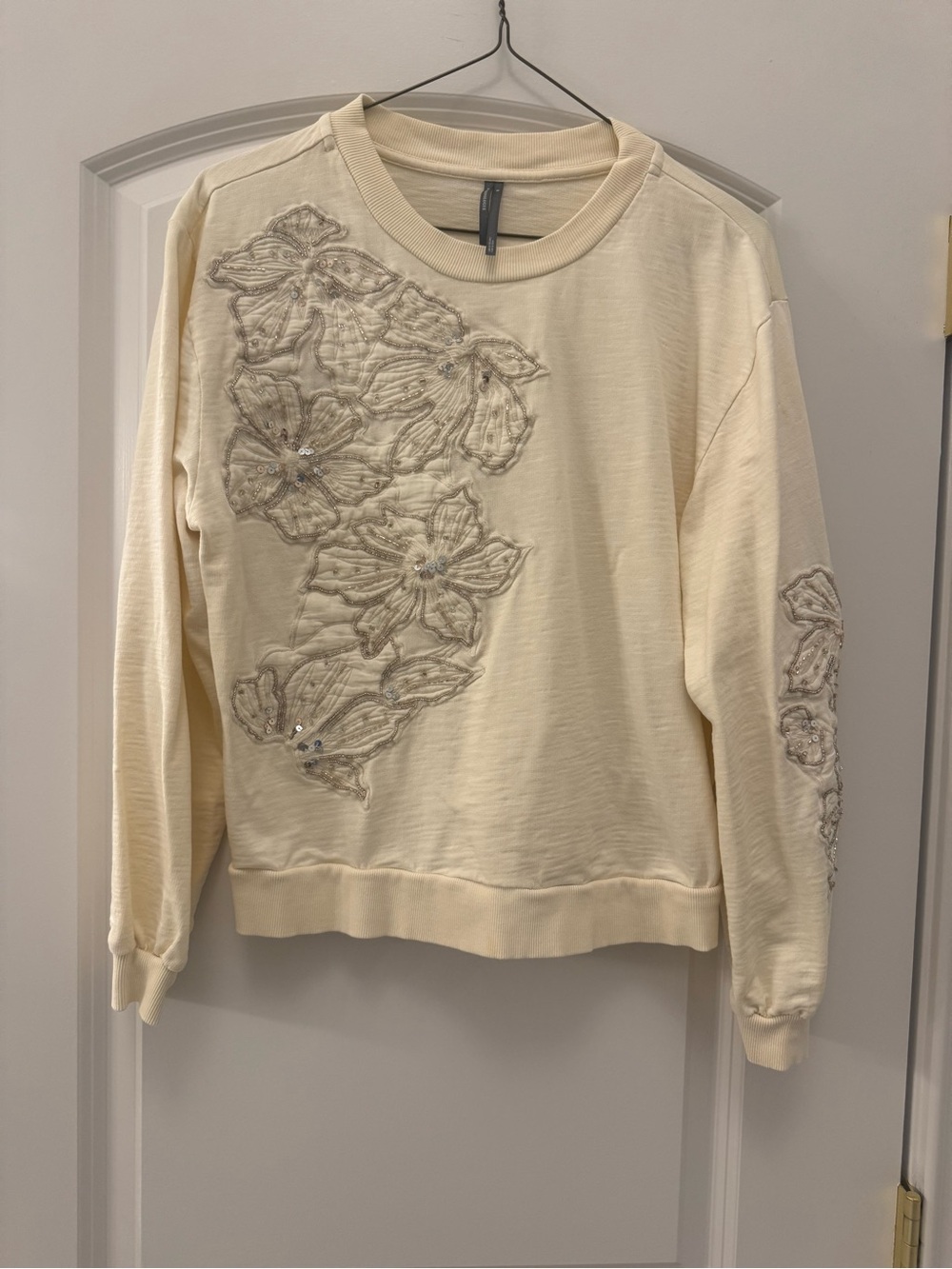 Anthropologie Cream Floral Appliqué Sweatshirt - Women Tops
